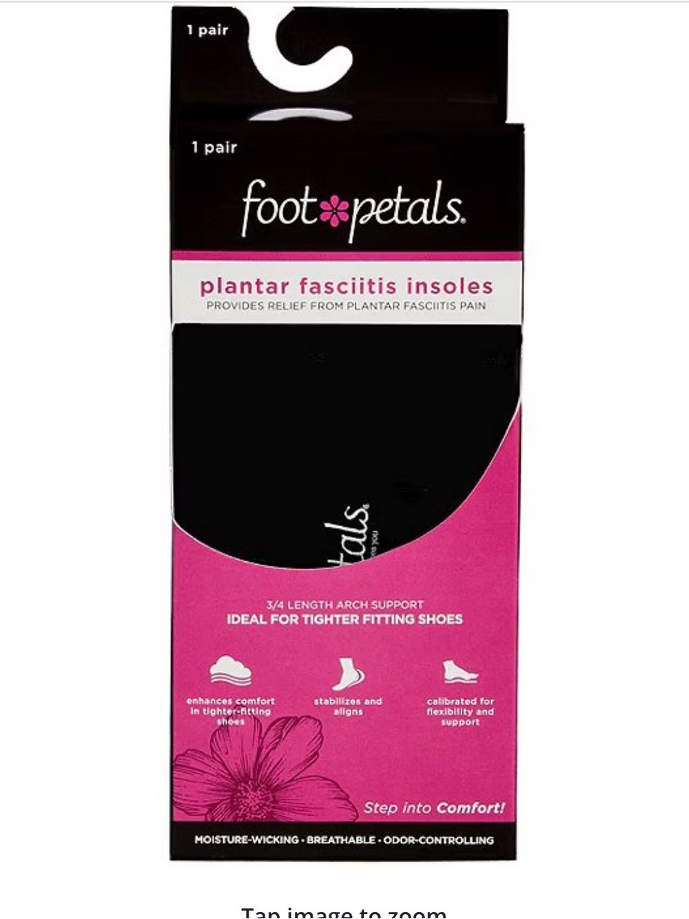 Foot Petals Black Plantar Fasciitis Insoles for Women - Arch Support